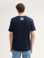 TOM TAILOR Denim Print T-Shirt mit Bio-Baumwolle Dunkelblau