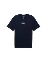 TOM TAILOR Denim Print T-Shirt mit Bio-Baumwolle Dunkelblau