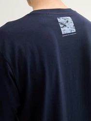 TOM TAILOR Denim Print T-Shirt mit Bio-Baumwolle Dunkelblau
