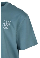 URBAN CLASSICS T-Shirt UC Shiny Logo Tall Tee Blau/Grau