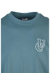 URBAN CLASSICS T-Shirt UC Shiny Logo Tall Tee Blau/Grau