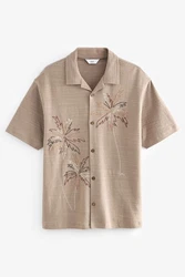 Next Kurzarmhemd Jersey-Hemd Braun/Beige