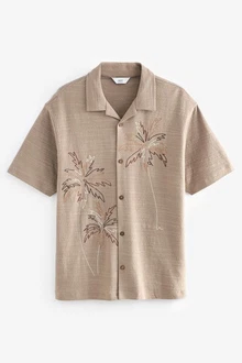 Next Kurzarmhemd Jersey-Hemd Braun/Beige