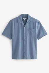 Next Kurzarmhemd mit kubanischem Kragen Blau/Hellblau