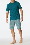 Schiesser Shorty Pyjama Set kurz mit Knopfleiste Grün/Türkis