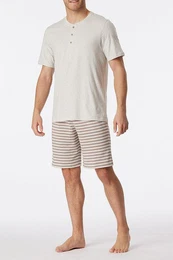 Shorty Organic Cotton Herren (Set, 2 tlg) Pyjama Set kurz mit Knopfleiste - reine Baumwolle