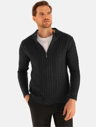 Allthemen Cardigan Herren Strickjacke mit Reißverschluss Schwarz/Dunkelblau/Dunkelgrau