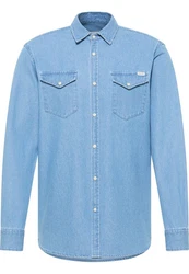 MUSTANG Langarmhemd Style Duver Jeansoptik Hellblau/Blau