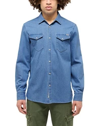MUSTANG Langarmhemd Style Duver Jeansoptik Hellblau/Blau