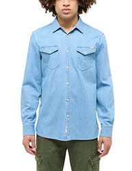 MUSTANG Langarmhemd Style Duver Jeansoptik Hellblau/Blau