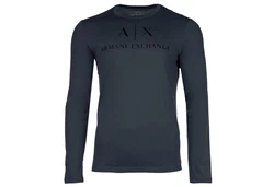 ARMANI EXCHANGE T-Shirt Herren Langarmshirt - Longsleeve Rundhals Logo Blau/Dunkelblau/Hellblau