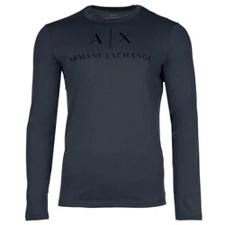 ARMANI EXCHANGE T-Shirt Herren Langarmshirt - Longsleeve Rundhals Logo Blau/Dunkelblau/Hellblau