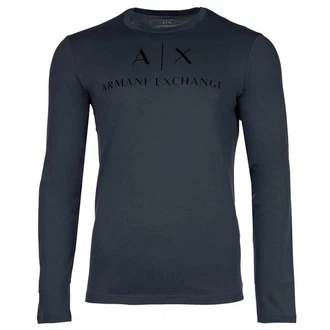 ARMANI EXCHANGE T-Shirt Herren Langarmshirt - Longsleeve Rundhals Logo Blau/Dunkelblau/Hellblau