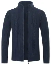 Cardigan Herren Strickjacke mit Reiverschluss Grobstrick mit Stehkragen
