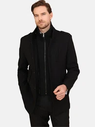 Wollmantel Herren Kurzer Wintermantel mit abnehmbarem Innenfutter