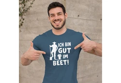 MoonWorks Print-Shirt Herren T-Shirt Ich bin gut im Beet Wortspiel Fun-Shirt Party Urlaub Fliederfarben/Hellblau/Blau/Grau
