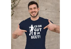 MoonWorks Print-Shirt Herren T-Shirt Ich bin gut im Beet Wortspiel Fun-Shirt Party Urlaub Dunkelblau/Fliederfarben/Hellblau/Blau