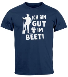MoonWorks Print-Shirt Herren T-Shirt Ich bin gut im Beet Wortspiel Fun-Shirt Party Urlaub Dunkelblau/Fliederfarben/Hellblau/Blau