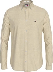 Tommy Jeans Hemd TJM Slim Stretch Oxford Shirt mit Flaglabel auf der Brust Khaki/Beige/Braun/Orange