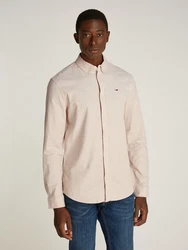 Tommy Jeans Hemd TJM Slim Stretch Oxford Shirt mit Flaglabel auf der Brust Khaki/Beige/Braun/Orange