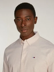 Tommy Jeans Hemd TJM Slim Stretch Oxford Shirt mit Flaglabel auf der Brust Khaki/Beige/Braun/Orange