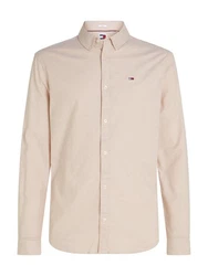 Tommy Jeans Hemd TJM Slim Stretch Oxford Shirt mit Flaglabel auf der Brust Khaki/Beige/Braun/Orange