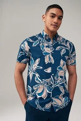 Next Kurzarmhemd mit Blumenmuster Blau