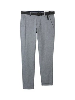 TOM TAILOR Denim Chinohose Strukturierte mit Gürtel Grau/Hellgrau/Dunkelblau/Dunkelgrau
