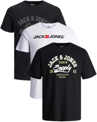 Jack & Jones Print-Shirt (Spar Set, 3er-Pack) Schwarz/Hellblau
