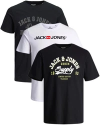 Jack & Jones Print-Shirt (Spar Set, 3er-Pack) Schwarz/Hellblau