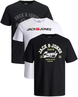 Jack & Jones Print-Shirt (Spar Set, 3er-Pack) Schwarz/Hellblau