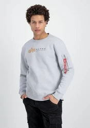 Alpha Industries Sweatshirt Alpha Label Sweater für Herren Grau/Hellgrau/Silber/Rot