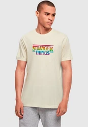 ABSOLUTE CULT Herren Stranger Things Rainbow Dot Logo T-Shirt Khaki/Orange/Beige/Gelb/Rosa