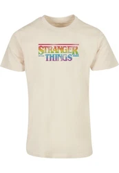 ABSOLUTE CULT Herren Stranger Things Rainbow Dot Logo T-Shirt Khaki/Orange/Beige/Gelb/Rosa