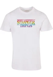 ABSOLUTE CULT Herren Stranger Things Rainbow Dot Logo T-Shirt Rosa/Orange/Mischfarben/Weiß