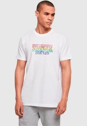 ABSOLUTE CULT Herren Stranger Things Rainbow Dot Logo T-Shirt Rosa/Orange/Mischfarben/Weiß