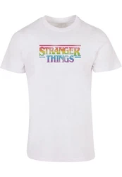 ABSOLUTE CULT Herren Stranger Things Rainbow Dot Logo T-Shirt Rosa/Orange/Mischfarben/Weiß