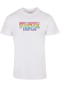 ABSOLUTE CULT Herren Stranger Things Rainbow Dot Logo T-Shirt Rosa/Orange/Mischfarben/Weiß