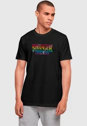 ABSOLUTE CULT Herren Stranger Things Rainbow Dot Logo T-Shirt Schwarz/Mischfarben/Silber/Braun