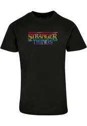 ABSOLUTE CULT Herren Stranger Things Rainbow Dot Logo T-Shirt Schwarz/Mischfarben/Silber/Braun