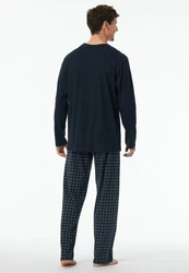 Schiesser Pyjama Comfort Nightwear Dunkelblau/Blau/Grau
