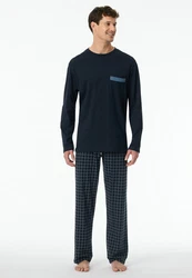 Schiesser Pyjama Comfort Nightwear Dunkelblau/Blau/Grau