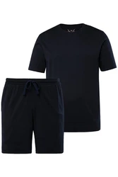 JP1880 Schlafanzug kurzer Zweiteiler Bauchfit Dunkelblau/Blau