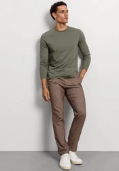 OLYMP Langarmshirt Casual Dunkelgrün/Khaki