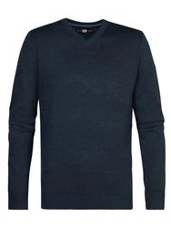 Petrol Industries Pullover 'Atka' Men Knitwear V-Ausschnitt Basic Dunkelblau/Grau/Blau/Dunkelgrau