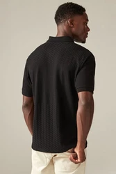 Next Poloshirt Strukturiertes Polo-Shirt Schwarz/Dunkelgrau/Grau