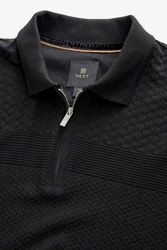 Next Poloshirt Strukturiertes Polo-Shirt Schwarz/Dunkelgrau/Grau