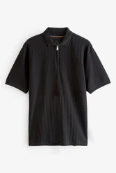 Next Poloshirt Strukturiertes Polo-Shirt Schwarz/Dunkelgrau/Grau