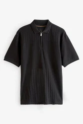 Next Poloshirt Strukturiertes Polo-Shirt Schwarz/Dunkelgrau/Grau