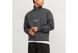 Jack & Jones Sweatshirt JORVesterbro Quarter Zip Dunkelgrau/Grau/Hellgrau